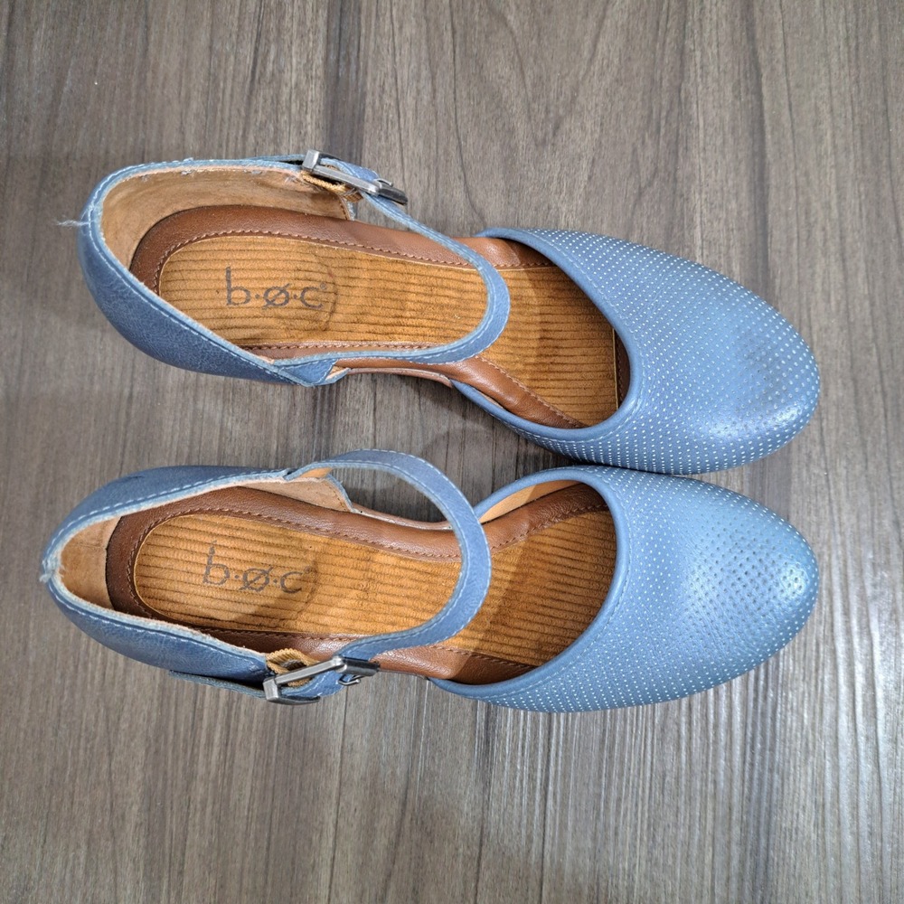 BOC Perforated Blue Leather Wedge Mary Jane Casual Clog Women's Shoes Size 7M - Picture 5 of 8